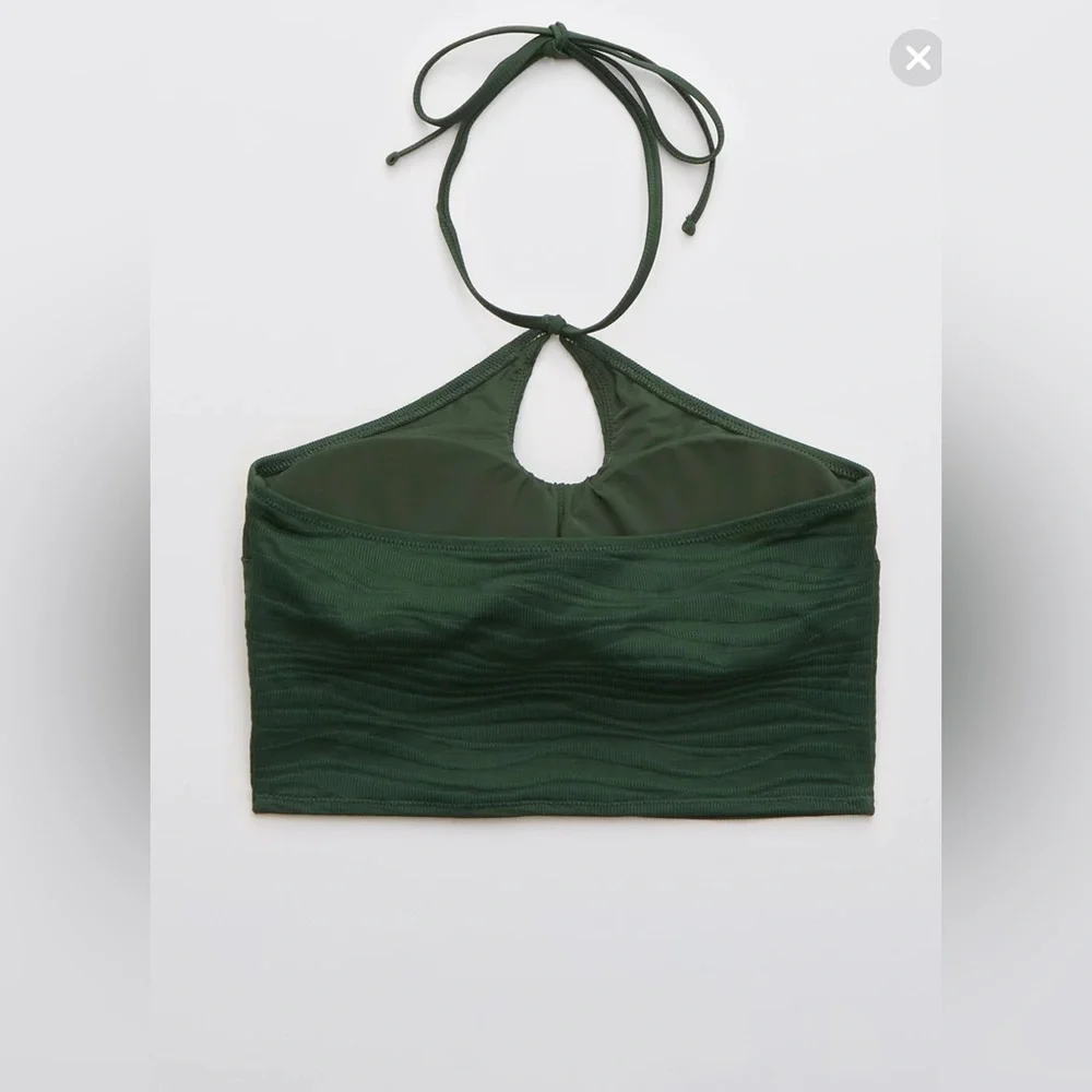 NWT Aerie Jacquard Longline Halter Bikini Top XS Dark Green